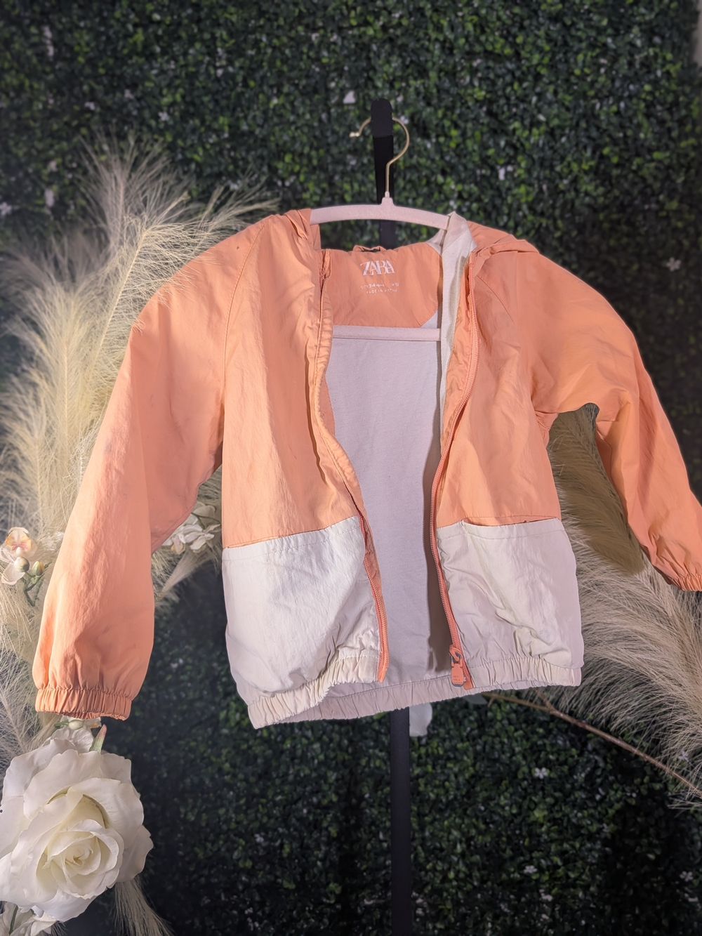 Zara Kids Peach & White Colorblock Windbreaker Jacket